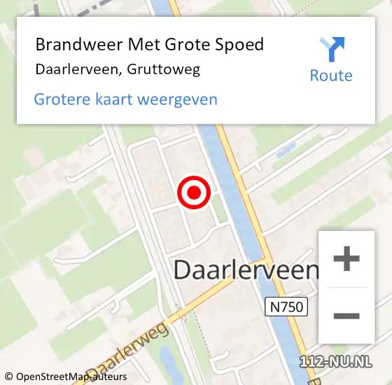 Locatie op kaart van de 112 melding: Brandweer Met Grote Spoed Naar Daarlerveen, Gruttoweg op 5 juli 2022 15:59