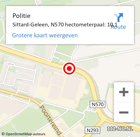 Locatie op kaart van de 112 melding: Politie Sittard-Geleen, N570 hectometerpaal: 10,1 op 6 juli 2022 07:15