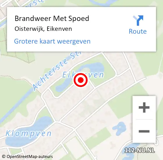 Locatie op kaart van de 112 melding: Brandweer Met Spoed Naar Oisterwijk, Eikenven op 6 juli 2022 07:29