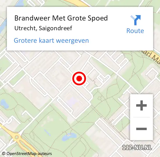Locatie op kaart van de 112 melding: Brandweer Met Grote Spoed Naar Utrecht, Saigondreef op 6 juli 2022 10:26