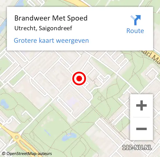 Locatie op kaart van de 112 melding: Brandweer Met Spoed Naar Utrecht, Saigondreef op 6 juli 2022 10:38