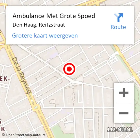 Locatie op kaart van de 112 melding: Ambulance Met Grote Spoed Naar Den Haag, Reitzstraat op 6 juli 2022 10:50