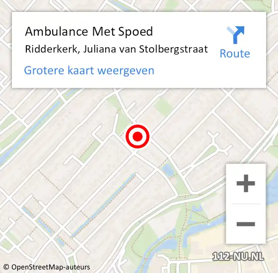 Locatie op kaart van de 112 melding: Ambulance Met Spoed Naar Ridderkerk, Juliana van Stolbergstraat op 6 juli 2022 11:58