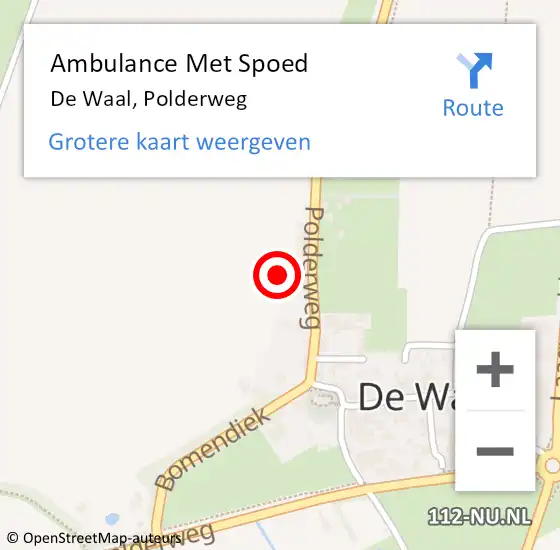 Locatie op kaart van de 112 melding: Ambulance Met Spoed Naar De Waal, Polderweg op 6 juli 2022 13:20