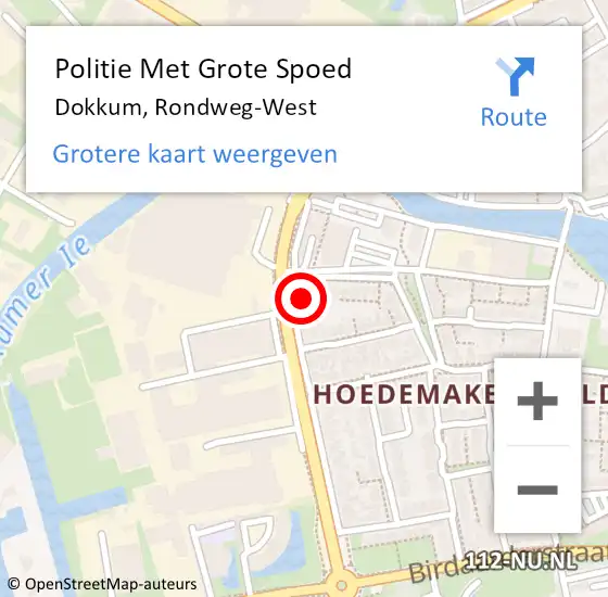Locatie op kaart van de 112 melding: Politie Met Grote Spoed Naar Dokkum, Rondweg-West op 6 juli 2022 15:06