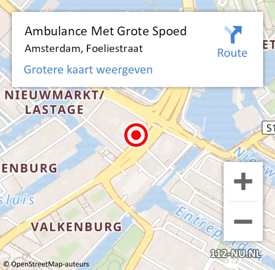 Locatie op kaart van de 112 melding: Ambulance Met Grote Spoed Naar Amsterdam, Foeliestraat op 6 juli 2022 15:16