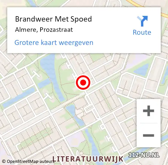 Locatie op kaart van de 112 melding: Brandweer Met Spoed Naar Almere, Prozastraat op 6 juli 2022 17:43
