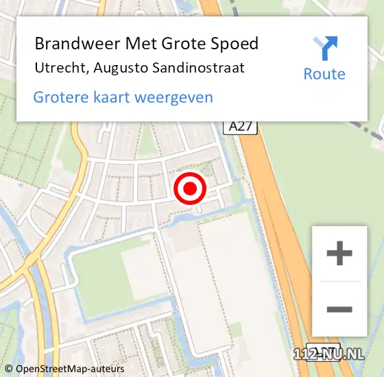 Locatie op kaart van de 112 melding: Brandweer Met Grote Spoed Naar Utrecht, Augusto Sandinostraat op 6 juli 2022 18:46