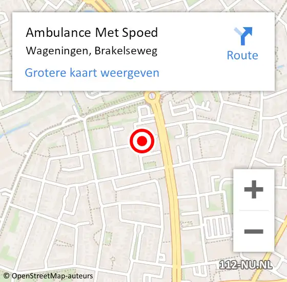 Locatie op kaart van de 112 melding: Ambulance Met Spoed Naar Wageningen, Brakelseweg op 6 juli 2022 19:30