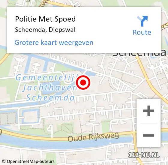 Locatie op kaart van de 112 melding: Politie Met Spoed Naar Scheemda, Diepswal op 6 juli 2022 19:49