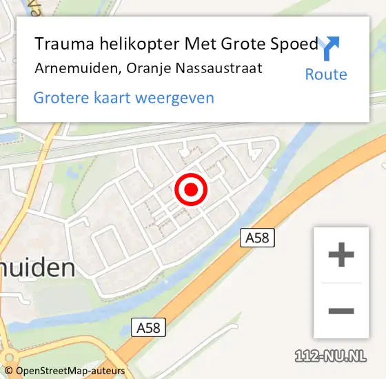 Locatie op kaart van de 112 melding: Trauma helikopter Met Grote Spoed Naar Arnemuiden, Oranje Nassaustraat op 6 juli 2022 20:29