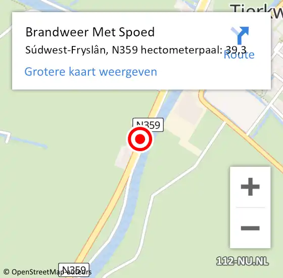 Locatie op kaart van de 112 melding: Brandweer Met Spoed Naar Súdwest-Fryslân, N359 hectometerpaal: 39,3 op 6 juli 2022 21:00