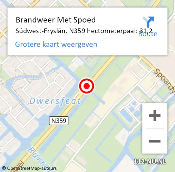Locatie op kaart van de 112 melding: Brandweer Met Spoed Naar Súdwest-Fryslân, N359 hectometerpaal: 31,2 op 6 juli 2022 22:09