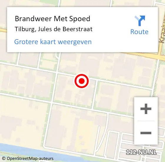 Locatie op kaart van de 112 melding: Brandweer Met Spoed Naar Tilburg, Jules de Beerstraat op 6 juli 2022 23:46