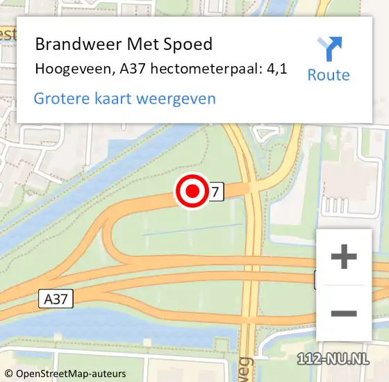 Locatie op kaart van de 112 melding: Brandweer Met Spoed Naar Hoogeveen, A37 hectometerpaal: 4,1 op 6 juli 2022 23:50