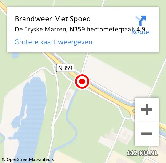 Locatie op kaart van de 112 melding: Brandweer Met Spoed Naar De Fryske Marren, N359 hectometerpaal: 4,9 op 7 juli 2022 01:21