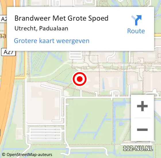 Locatie op kaart van de 112 melding: Brandweer Met Grote Spoed Naar Utrecht, Padualaan op 7 juli 2022 08:17