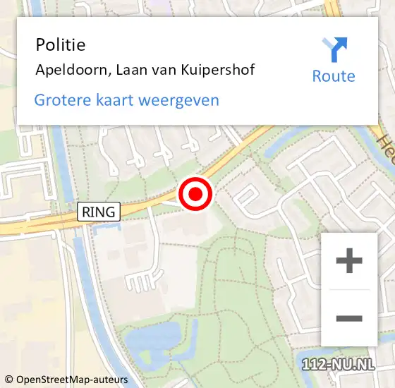Locatie op kaart van de 112 melding: Politie Apeldoorn, Laan van Kuipershof op 7 juli 2022 09:15