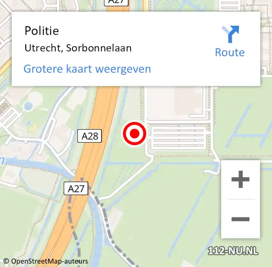 Locatie op kaart van de 112 melding: Politie Utrecht, Sorbonnelaan op 7 juli 2022 09:34