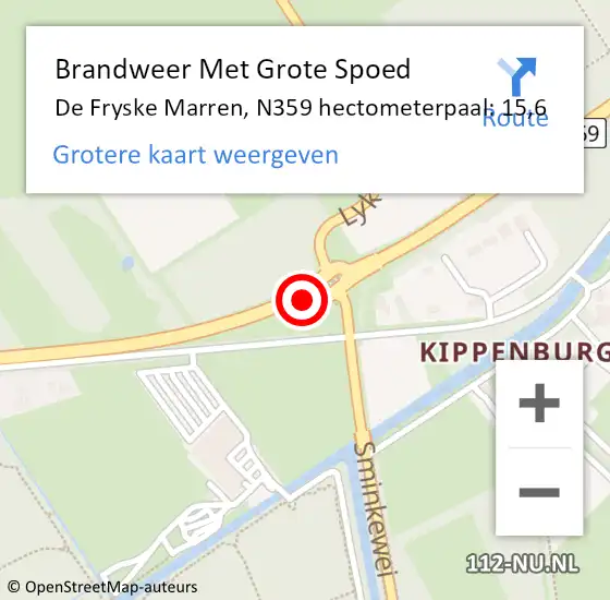 Locatie op kaart van de 112 melding: Brandweer Met Grote Spoed Naar De Fryske Marren, N359 hectometerpaal: 15,6 op 7 juli 2022 11:15
