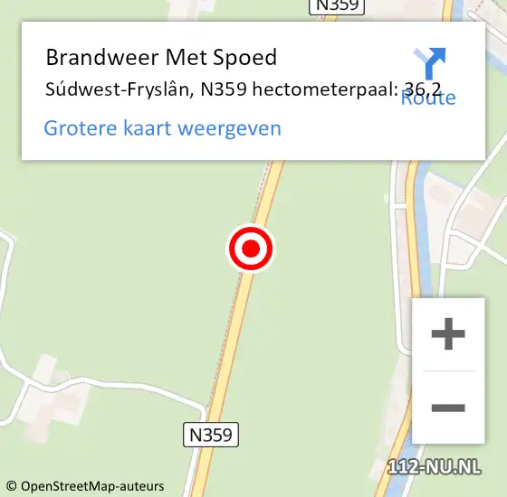 Locatie op kaart van de 112 melding: Brandweer Met Spoed Naar Súdwest-Fryslân, N359 hectometerpaal: 36,2 op 7 juli 2022 13:47