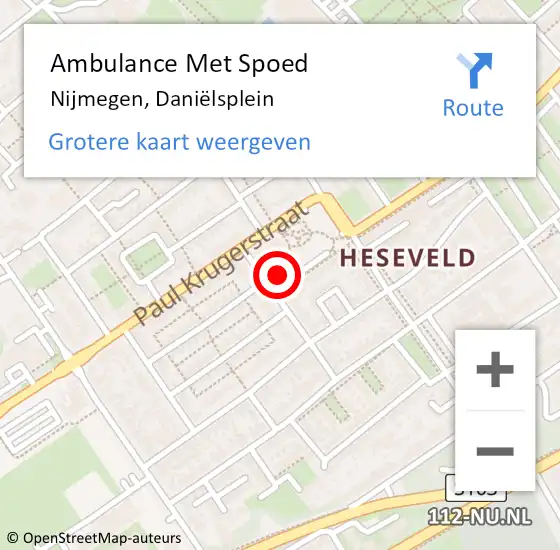 Locatie op kaart van de 112 melding: Ambulance Met Spoed Naar Nijmegen, Daniëlsplein op 7 juli 2022 16:41