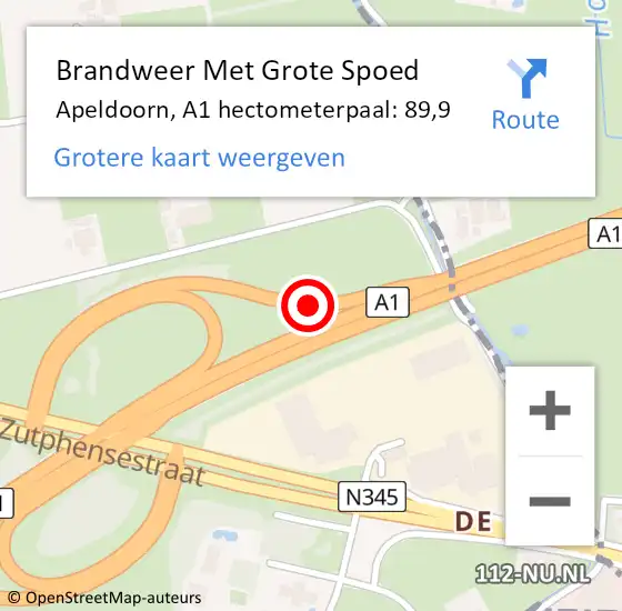 Locatie op kaart van de 112 melding: Brandweer Met Grote Spoed Naar Apeldoorn, A1 hectometerpaal: 89,9 op 7 juli 2022 17:26