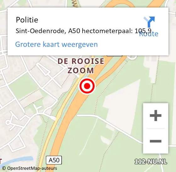 Locatie op kaart van de 112 melding: Politie Sint-Oedenrode, A50 hectometerpaal: 105,9 op 7 juli 2022 17:39