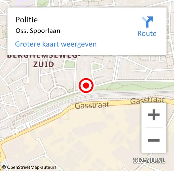 Locatie op kaart van de 112 melding: Politie Oss, Spoorlaan op 7 juli 2022 21:14