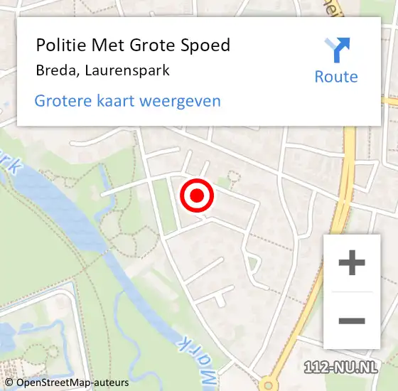 Locatie op kaart van de 112 melding: Politie Met Grote Spoed Naar Breda, Laurenspark op 8 juli 2022 02:19