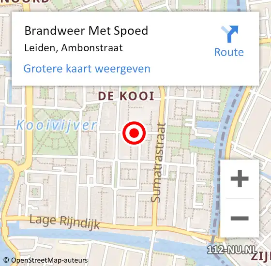 Locatie op kaart van de 112 melding: Brandweer Met Spoed Naar Leiden, Ambonstraat op 8 juli 2022 03:31