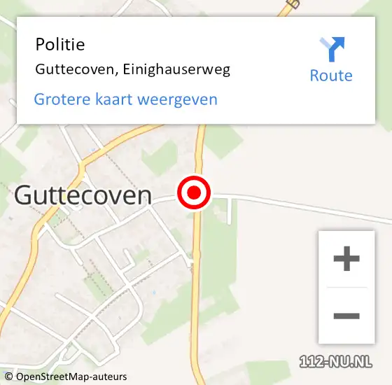 Locatie op kaart van de 112 melding: Politie Guttecoven, Einighauserweg op 8 juli 2022 08:30