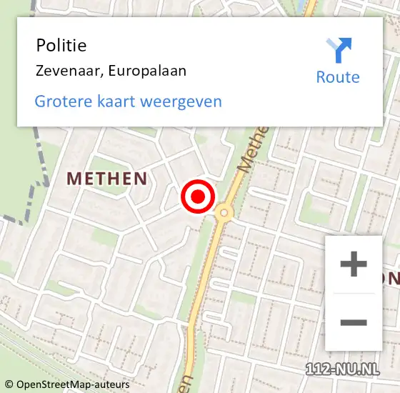 Locatie op kaart van de 112 melding: Politie Zevenaar, Europalaan op 8 juli 2022 08:45