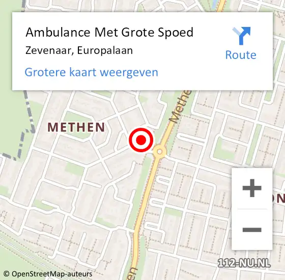 Locatie op kaart van de 112 melding: Ambulance Met Grote Spoed Naar Zevenaar, Europalaan op 8 juli 2022 08:45