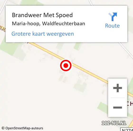 Locatie op kaart van de 112 melding: Brandweer Met Spoed Naar Mariahoop, Waldfeuchterbaan op 8 juli 2022 09:38
