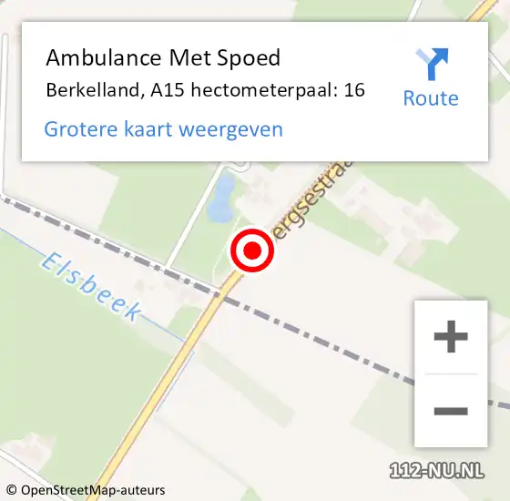 Locatie op kaart van de 112 melding: Ambulance Met Spoed Naar Berkelland, A15 hectometerpaal: 16 op 8 juli 2022 10:23