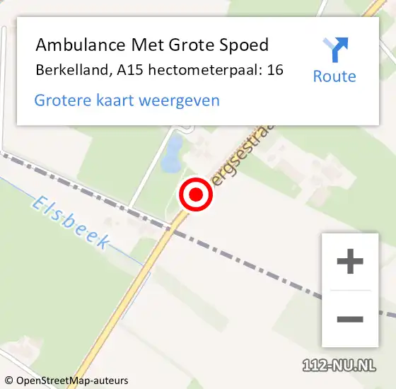 Locatie op kaart van de 112 melding: Ambulance Met Grote Spoed Naar Berkelland, A15 hectometerpaal: 16 op 8 juli 2022 10:24