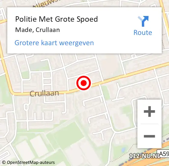 Locatie op kaart van de 112 melding: Politie Met Grote Spoed Naar Made, Crullaan op 8 juli 2022 11:15