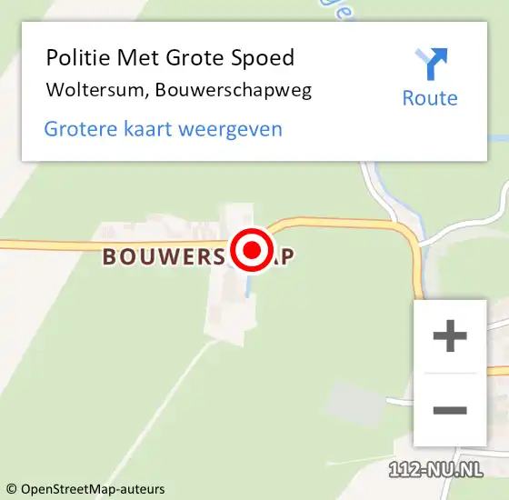 Locatie op kaart van de 112 melding: Politie Met Grote Spoed Naar Woltersum, Bouwerschapweg op 8 juli 2022 12:03
