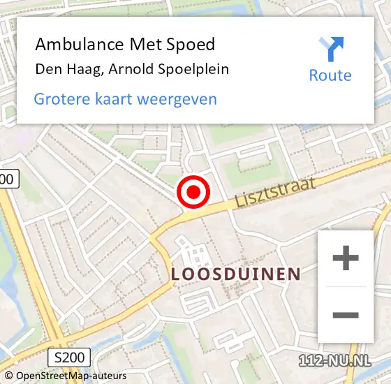 Locatie op kaart van de 112 melding: Ambulance Met Spoed Naar Den Haag, Arnold Spoelplein op 8 juli 2022 12:46