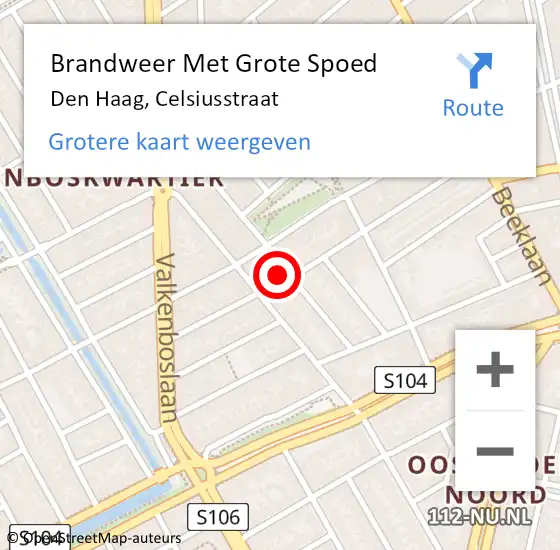 Locatie op kaart van de 112 melding: Brandweer Met Grote Spoed Naar Den Haag, Celsiusstraat op 8 juli 2022 13:25