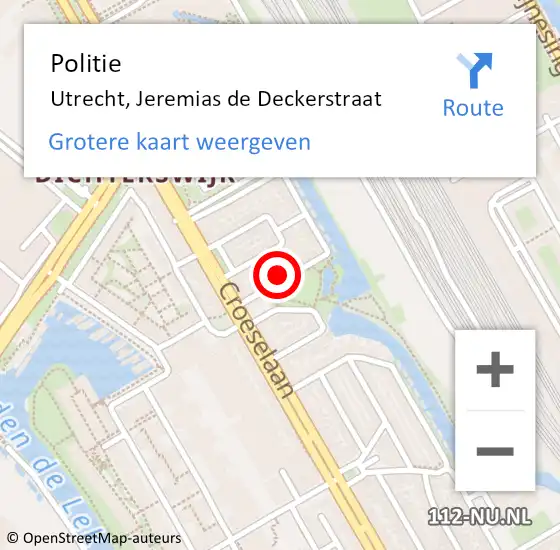 Locatie op kaart van de 112 melding: Politie Utrecht, Jeremias de Deckerstraat op 8 juli 2022 14:53