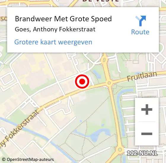 Locatie op kaart van de 112 melding: Brandweer Met Grote Spoed Naar Goes, Anthony Fokkerstraat op 8 juli 2022 15:30