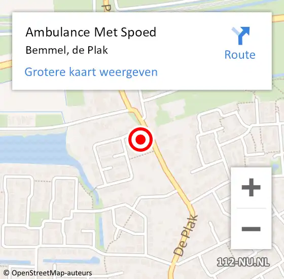 Locatie op kaart van de 112 melding: Ambulance Met Spoed Naar Bemmel, de Plak op 8 juli 2022 17:03