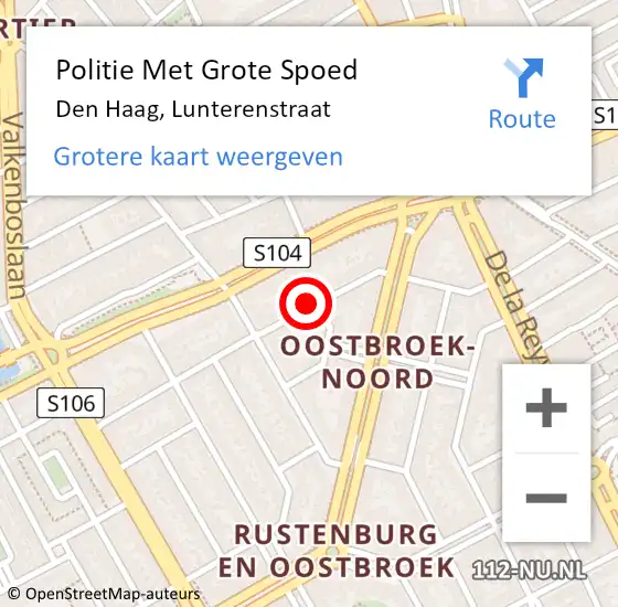Locatie op kaart van de 112 melding: Politie Met Grote Spoed Naar Den Haag, Lunterenstraat op 8 juli 2022 17:54