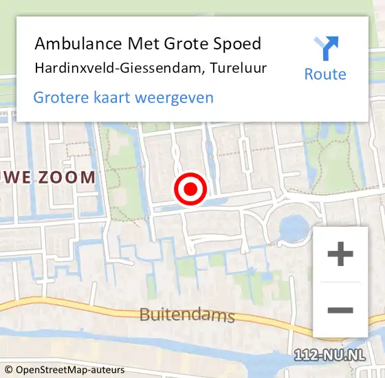Locatie op kaart van de 112 melding: Ambulance Met Grote Spoed Naar Hardinxveld-Giessendam, Tureluur op 8 juli 2022 19:21