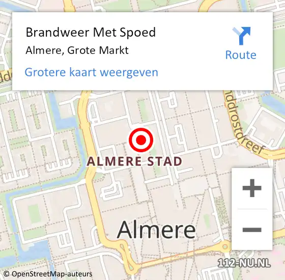 Locatie op kaart van de 112 melding: Brandweer Met Spoed Naar Almere, Grote Markt op 8 juli 2022 19:35