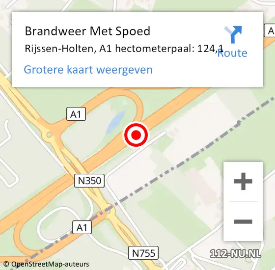 Locatie op kaart van de 112 melding: Brandweer Met Spoed Naar Rijssen-Holten, A1 hectometerpaal: 124,1 op 8 juli 2022 21:23
