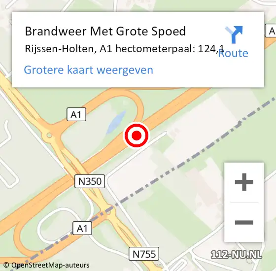Locatie op kaart van de 112 melding: Brandweer Met Grote Spoed Naar Rijssen-Holten, A1 hectometerpaal: 124,1 op 8 juli 2022 21:34