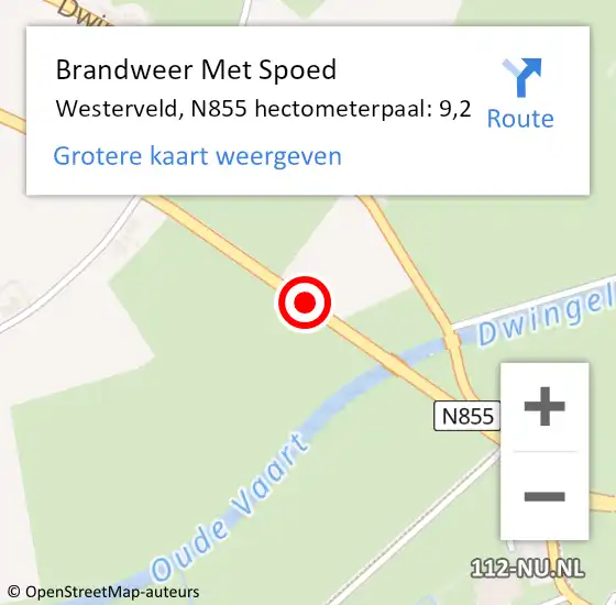 Locatie op kaart van de 112 melding: Brandweer Met Spoed Naar Westerveld, N855 hectometerpaal: 9,2 op 8 juli 2022 21:34